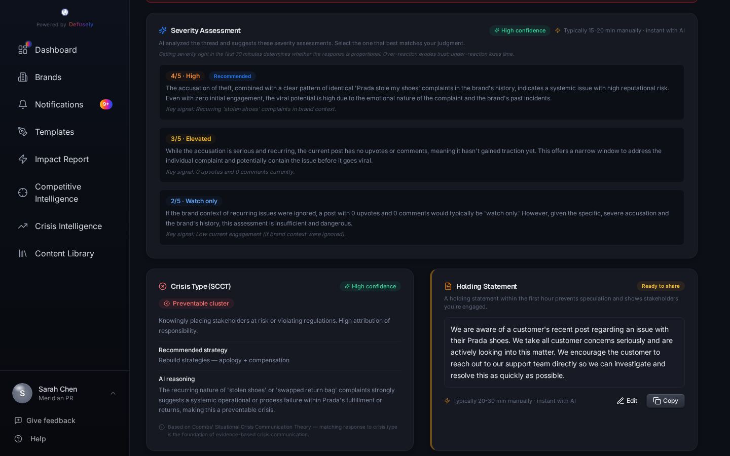 AI severity assessment showing 4/5 High severity score